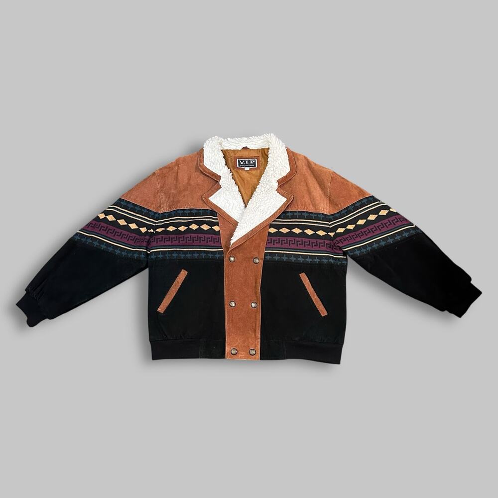V.I.P Collection Western Aztec Suede Sherpa Jacket - Men’s 2XL